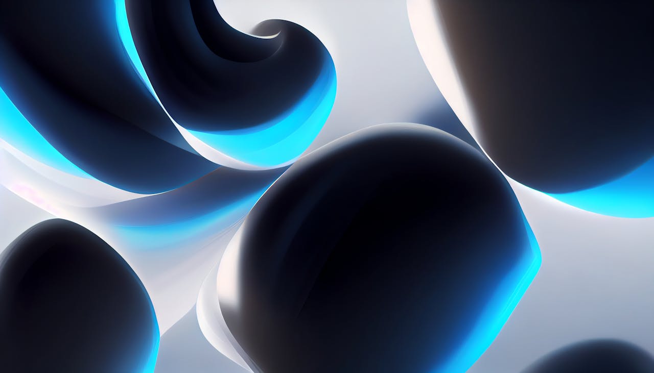 Dynamic abstract image featuring flowing waves in a striking blue gradient.